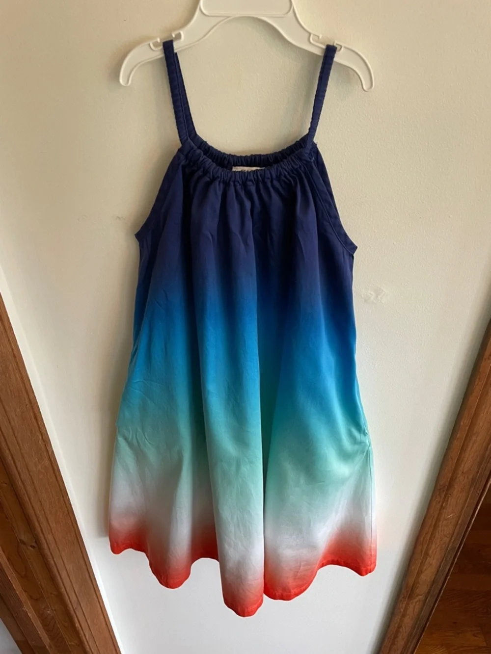 CASABLANCA Paris Girls Ombre Halter-Style Maxi Dress in Navy, Teal & Coral 9-10